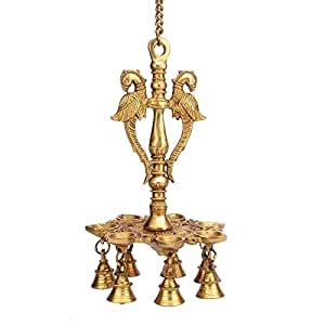 Buy Kartique Brass Peacock Wall Hanging Chain Metal Oil Diya with Bells ...