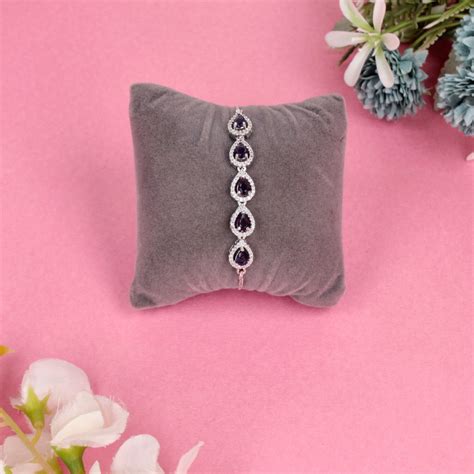 Buy Sophisticated Rhodium-Plated Purple Stone and American Diamond ...