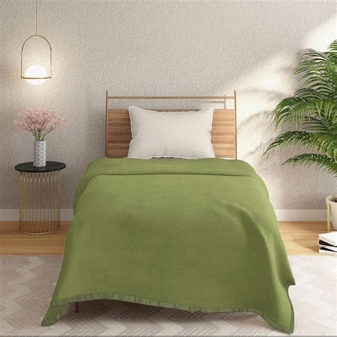 Buy PORTICO Serenity Green Solid Cotton Single Blanket - 152x229cm from ...
