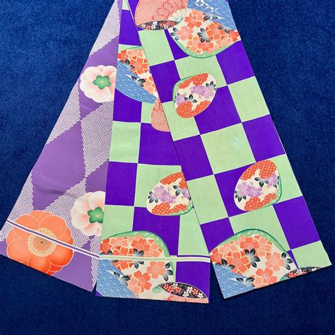 菱の八重うめ＊梅 八重梅 刺繍 鹿の子 ダイヤ アーガイル 貝合わせ 桜 市松模様 リバーシブル パープル 花 染め帯 アンティーク昼夜帯 ...