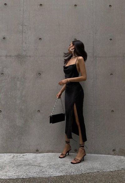 Black Calf Length Slit Satin dress