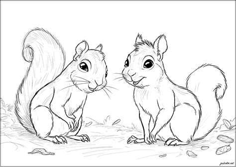 Two friendly squirrels - Squirrel Coloring Pages