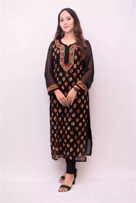 Women Embroidered Georgette Straight Kurta Online in India - Trychikankari