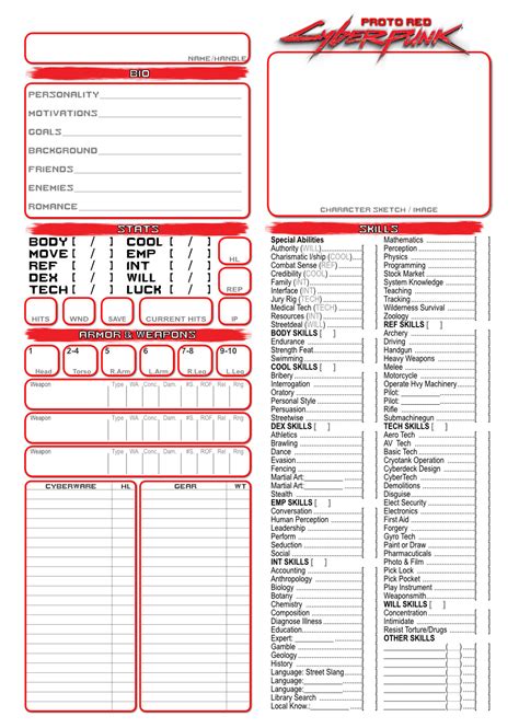 Cyberpunk Red Character Sheet Printable - Free coloring pages to print