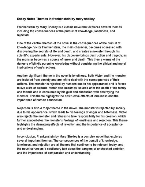 Essay Notes Themes in frankenstein by mary shelley - Essay Notes Themes ...