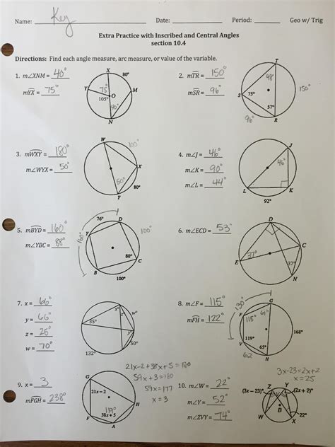 Central And Inscribed Angles Worksheet - Printable Word Searches