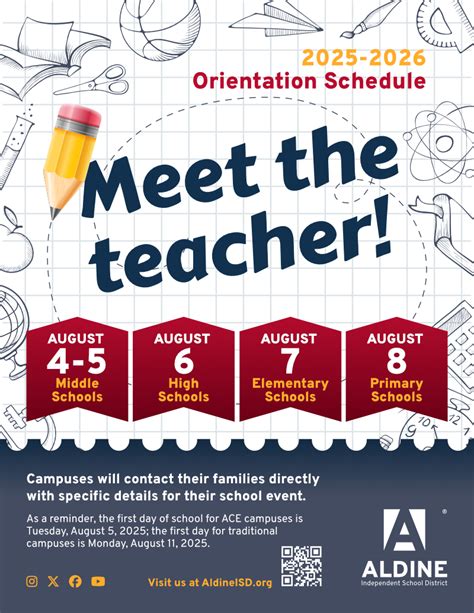 Meet the Teacher - 2025-2026 Orientation Schedule - Aldine ISD