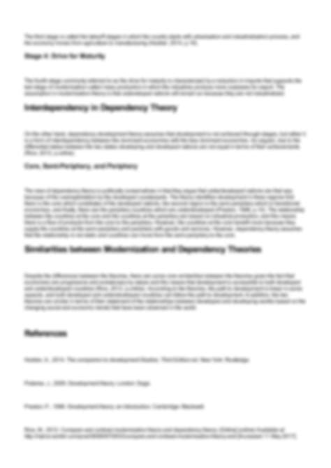 SOLUTION: Contrast and compare modernization and dependency theories ...