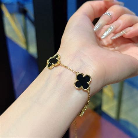 Buy Stainless Steel Gold Plated Black Anti Tarnish Clover Bracelet For ...