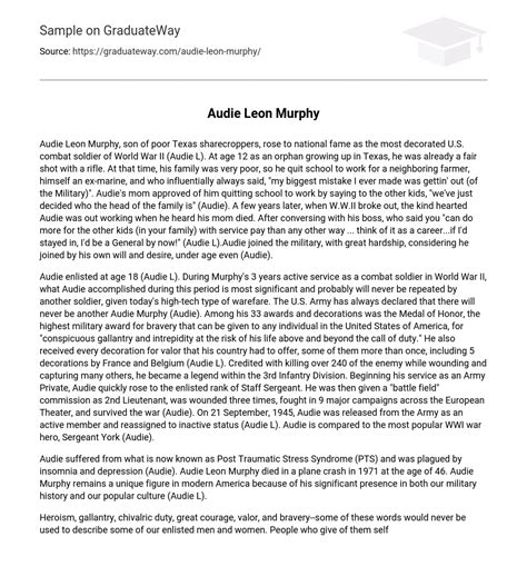⇉Audie Leon Murphy Biography Essay Example | GraduateWay