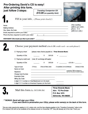 Fillable Online Pre-Ordering Davids CD is easy After printing this form ...
