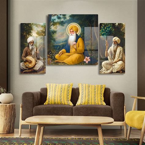Guru Nanak Ji with Bhai Bala & Bhai Mardana Set of 3 Acrylic with Glas ...