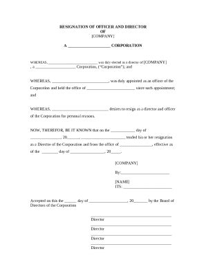 Resignation of Officer and Director - Blank Fillable Template | Fill ...