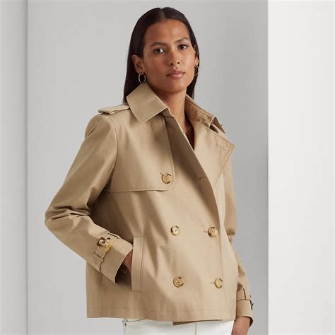 Lauren Petite Short Double-breasted Trench Coat In Birch Tan | ModeSens