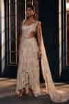 Buy Ivory Crepe, Georgette, Net Crystals, Constella Pearl Lehenga Saree ...