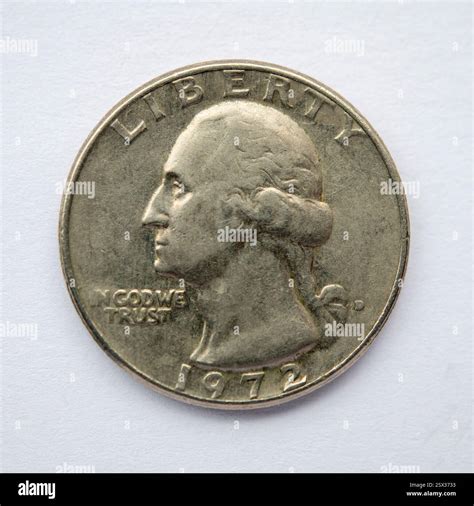 Still life of the front of an American quarter dollar coin dated 1972 ...