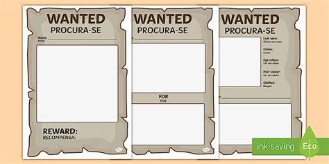 Blank Wanted Posters English/Portuguese - Blank Wanted Posters