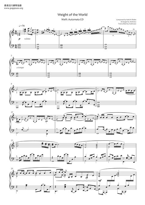 Keiichi Okabe-Weight Of The World (NieR: Automata) Sheet Music pdf, -Weight Of The World (NieR ...