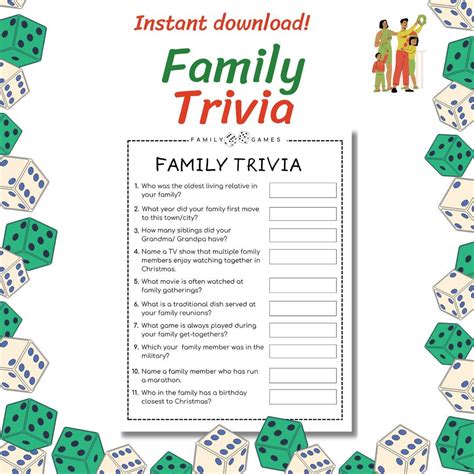 Printable Family Trivia Game Family Reunion Quiz Fun Trivia Challenge ...