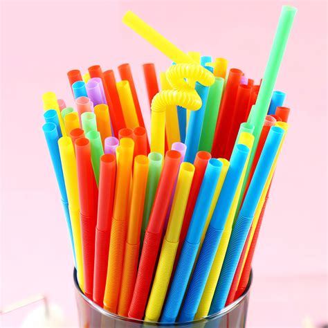 shyuyusa Color Disposable Plastic Straws Bent DIY Straws Milk Tea Drink ...