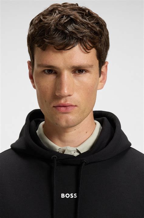 BOSS - Fleece hoodie in cotton terry with contrast logo - Black