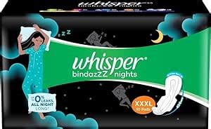 Buy WHISPER BINDAZZZ NIGHTS SANITARY PADS, 10 XXXL PADS, UPTO 0% LEAKS ...