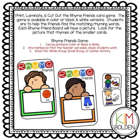 Rhyme Friends by Lower Elementary with Kim Bolden | TPT