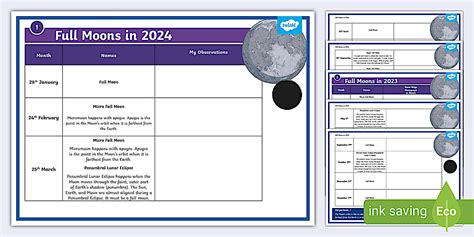 Full Moons Recording Calendar 2023 & 2024