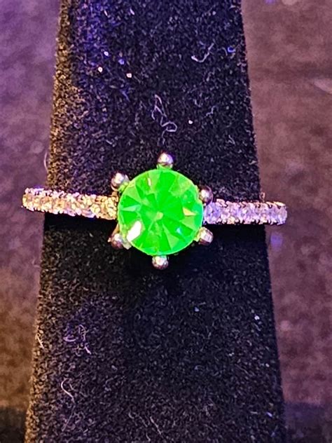 Uranium Glass Ring Size 10 in Sterling Silver With a Vintage Round Cut ...