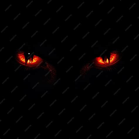 A pair of glowing red eyes staring out from the darkness with sharp ...