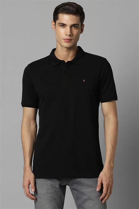 Buy Men Black Solid Polo Neck T-shirt Online - 960482 | Louis Philippe