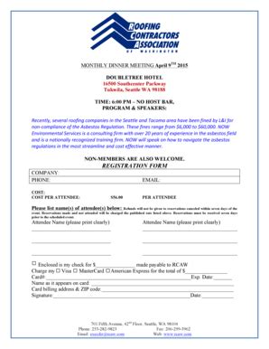 Fillable Online Monthly dinner Meeting Registration April 2015 Fax ...