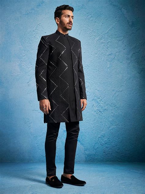 Vastramay Men's Black Viscose Sherwani Set – vastramay