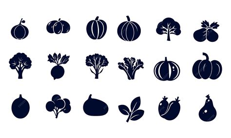 Different types of vegetables and fruits displayed in a simplified ...