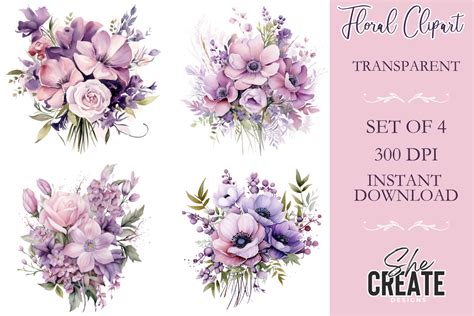 Purple Floral Clipart Bunches Graphic by melina wester · Creative Fabrica