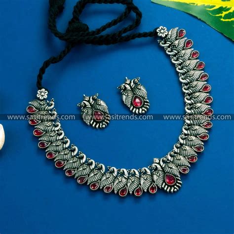 Buy Latest Party Wear Kushi Oxidized German Silver Necklace Online ...