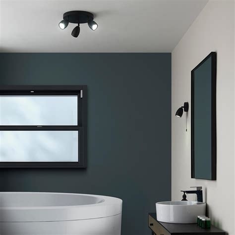 Porto 3 Light Matt Black Bathroom Ceiling Spotlight Plate 99771