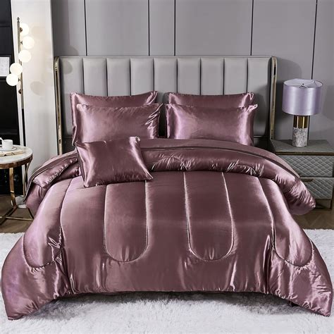 Amazon.com: Satin Comforter Set with Sheet Set Queen Silk Like Satin ...