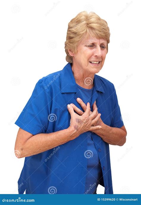 Mature Senior Woman Heart Chest Pains Isolated Stock Photo - Image of clutching, heartburn: 15399620