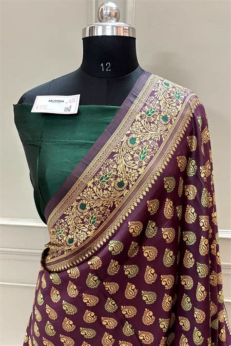 Wine and Green Resham Zari Silky Banarasi Saree – Mohsin Textiles