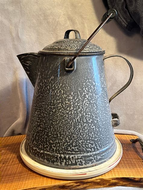 Vintage Agate Graniteware Cowboy Coffee Potgray Speckled Pot With ...