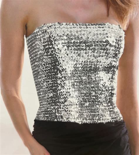 Sequin Silver Top Skirt Taylor Swift Eras Boob Tube Shiny Glitter ...