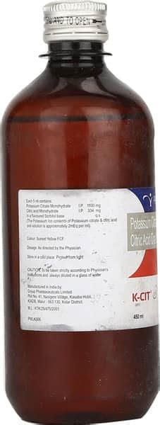 K Cit 334/1100mg Bottle Of 450ml Solution: Uses, Side Effects, Price ...
