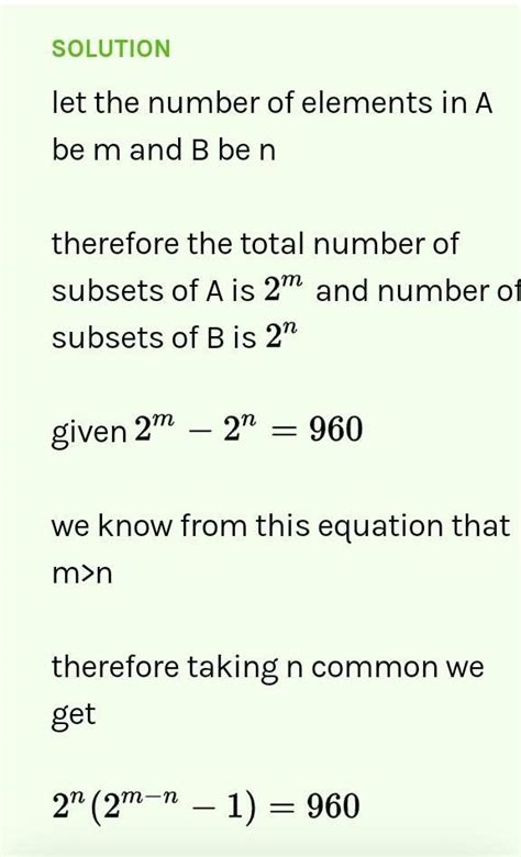 Suppose A and B be two finite sets. The number of subsets of A is 1023 ...