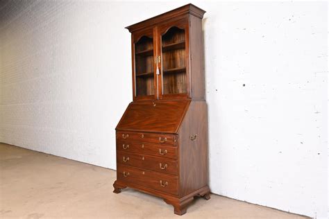 Henkel Harris Georgian Mahogany Drop Front Secretary Desk with Bookcase ...