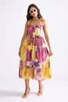 Buy Yellow Cotton Sweetheart Neck Lola Daisy Print Tiered Dress For ...