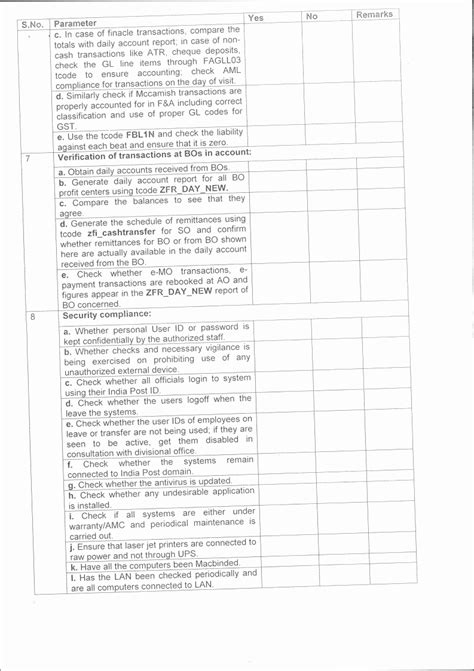 Revised Standard Questionnaire for Visit to HO/SO and BO on ...
