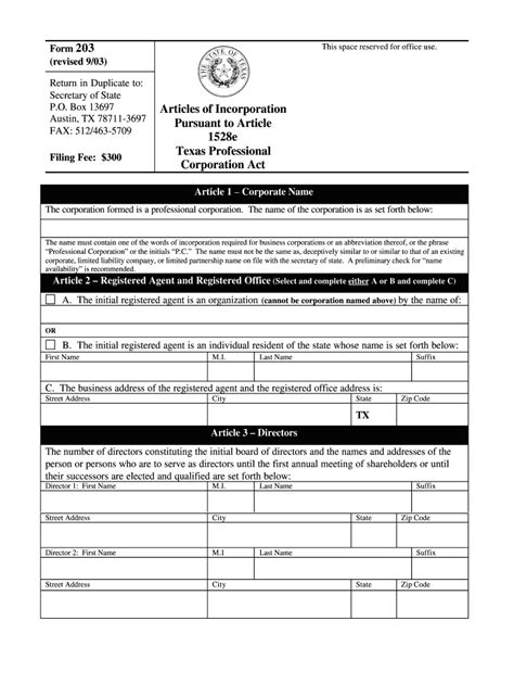 2003 Form TX SOS 203 - Blank Fillable Template | Fill Out, Print ...