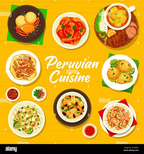 Peruvian cuisine cover page design. Quinoa bean salad, potatoes with ...
