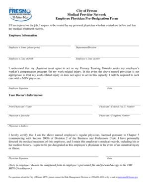 Fillable Online fresno Medical Provider Pre-Designation Form - fresno ...
